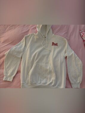 Budweiser Off-White Hoodie with Red Chest Logo